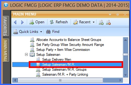 fmcg setup salesman menu